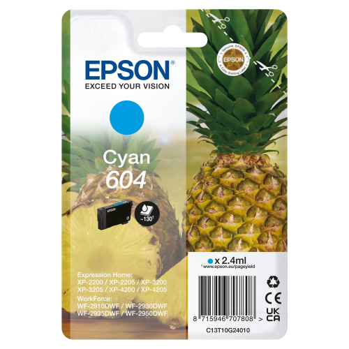 EPSON 604 CARTUCCIA INK CIANO 2.4 ML PER Expression Home XP-4200; Home Cinema 3200; Stylus Photo 2200